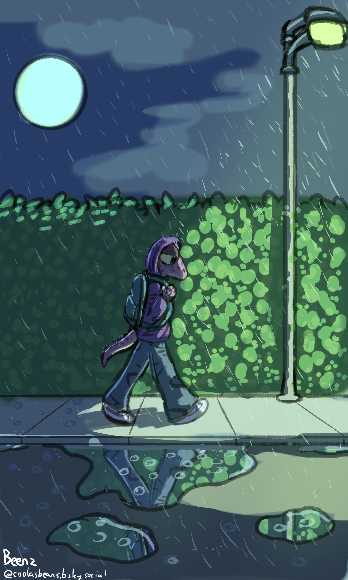 Click to change the View Seb walking in the rain