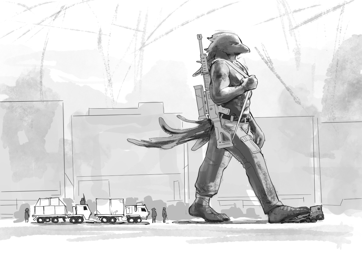 crow soldier clears the road [c]