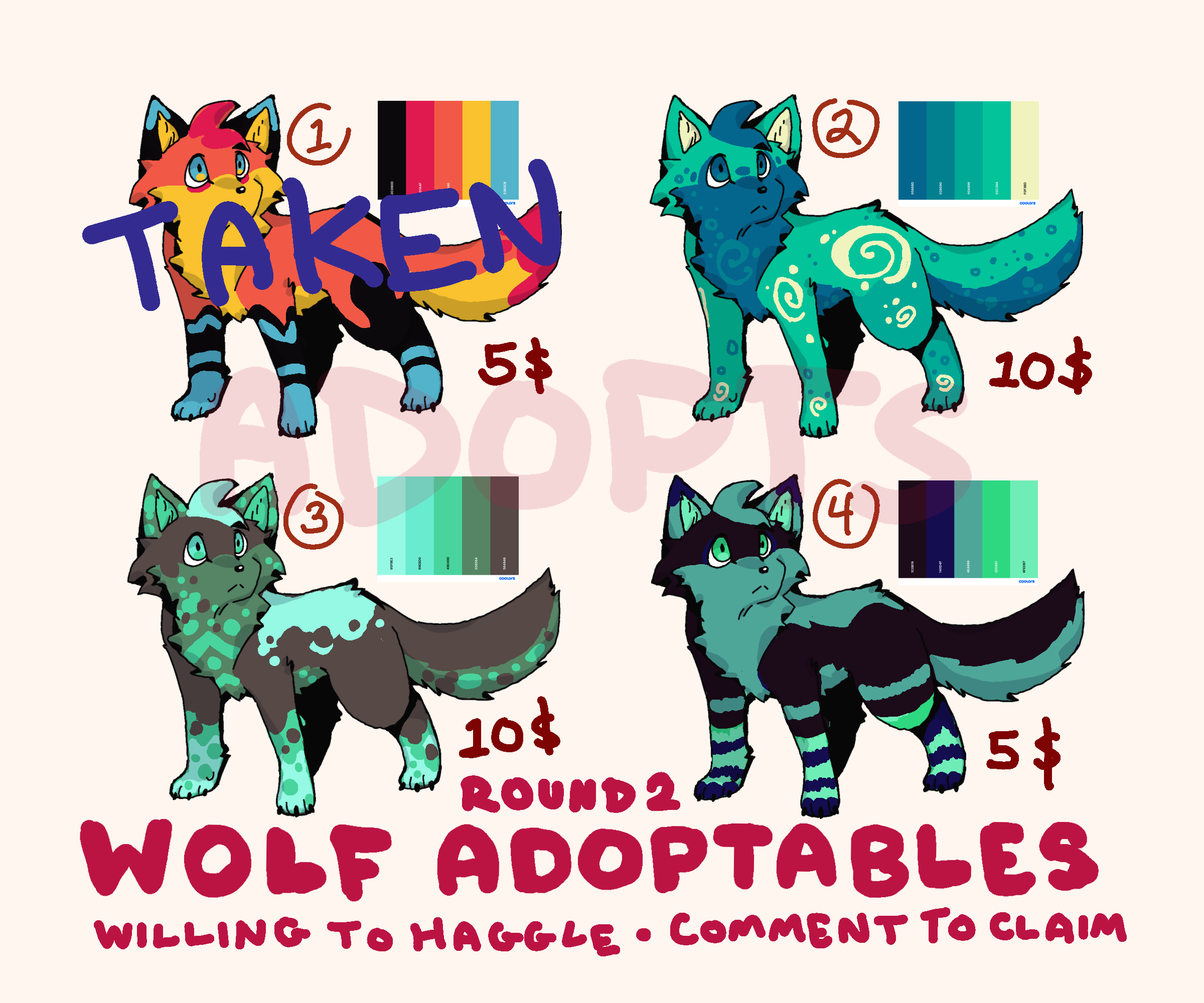 Wolf Adoptables Round 2! Comment to claim! <3