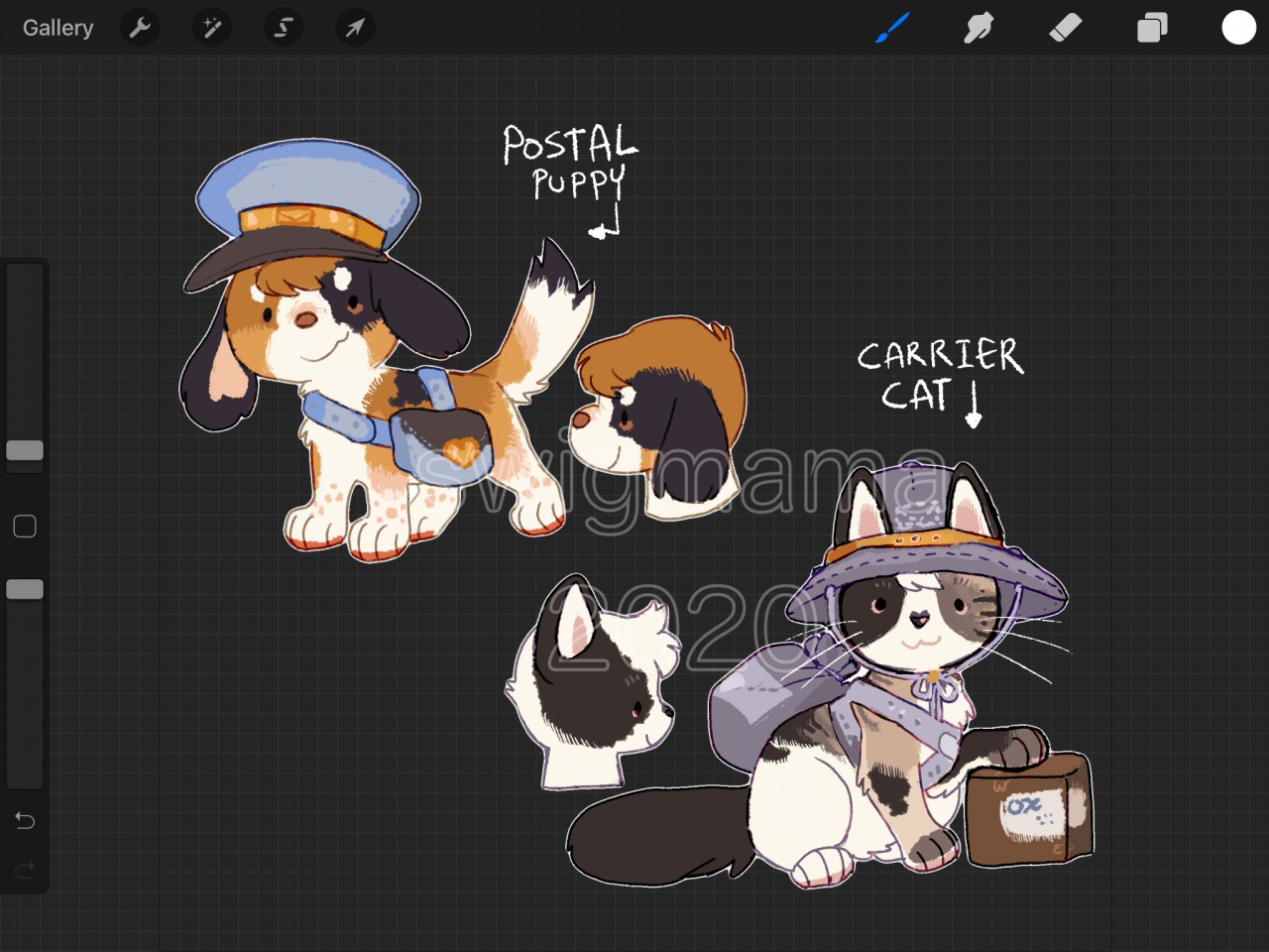 Click to change the View Postal pup and carrier cat adopts open