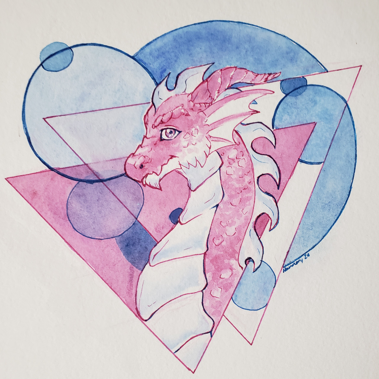 Simple watercolor dragon bust