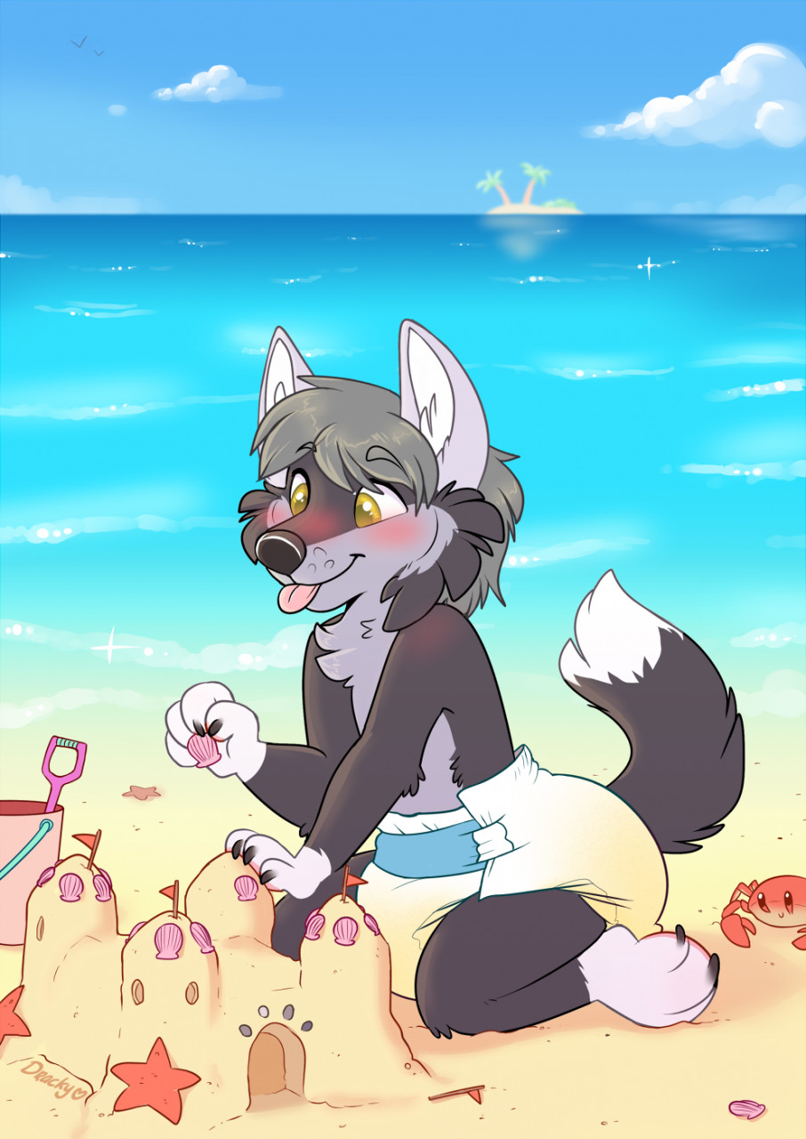 Wet beach Pup (By Dracky)