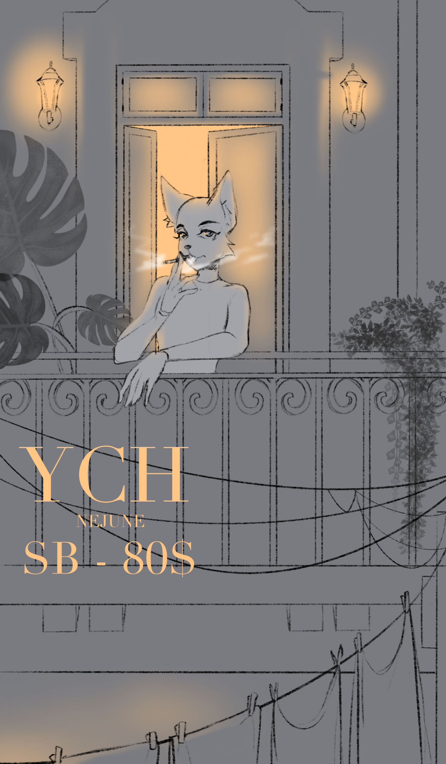 [YCH auction] Smoke break on the balcony