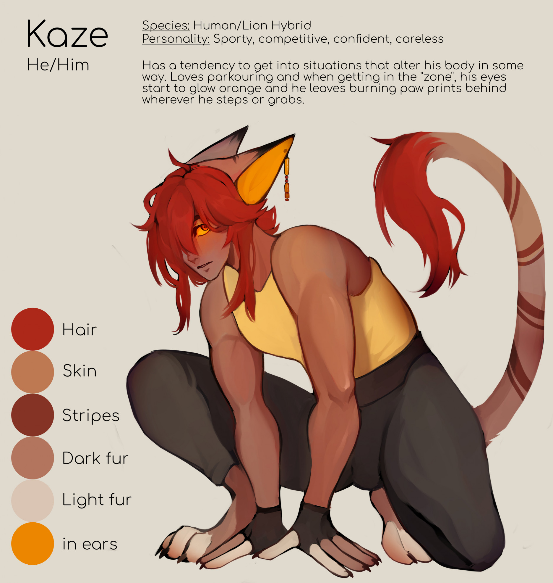 Kaze, the lion hybrid - reference sheet