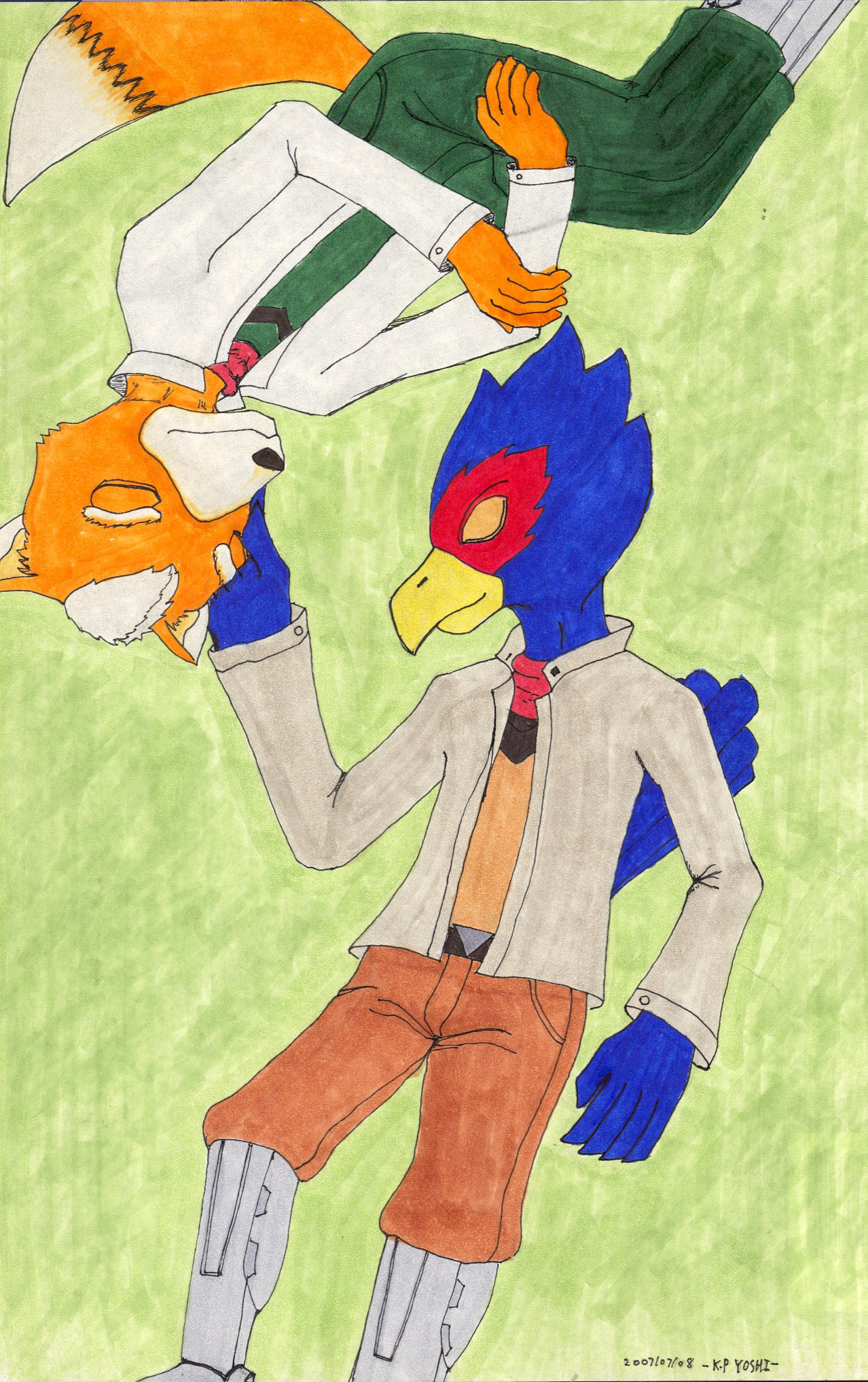 Falco and Fox having a nap (Drawn by KP-Yoshi)