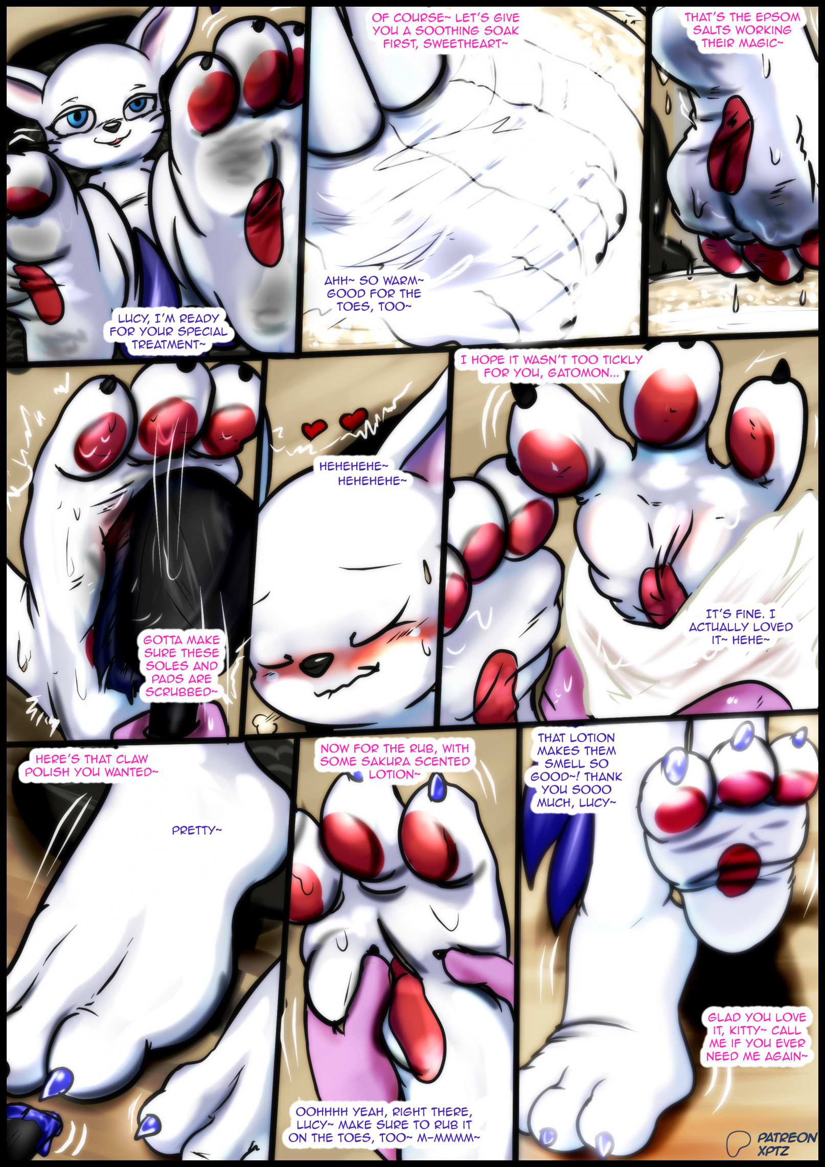 Gatomon getting paw pedicure