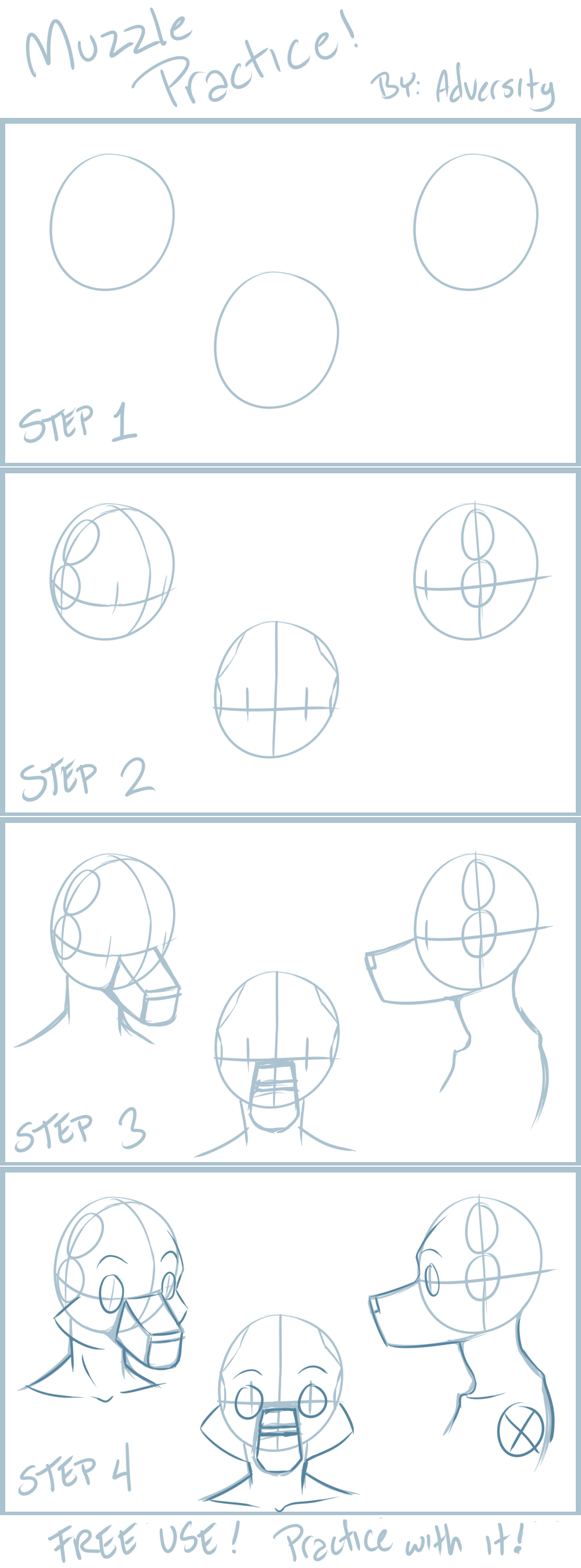 Free Use Muzzle Practice Sheet [3 Different Angles] By Aamp -- Fur Affinity  [Dot] Net