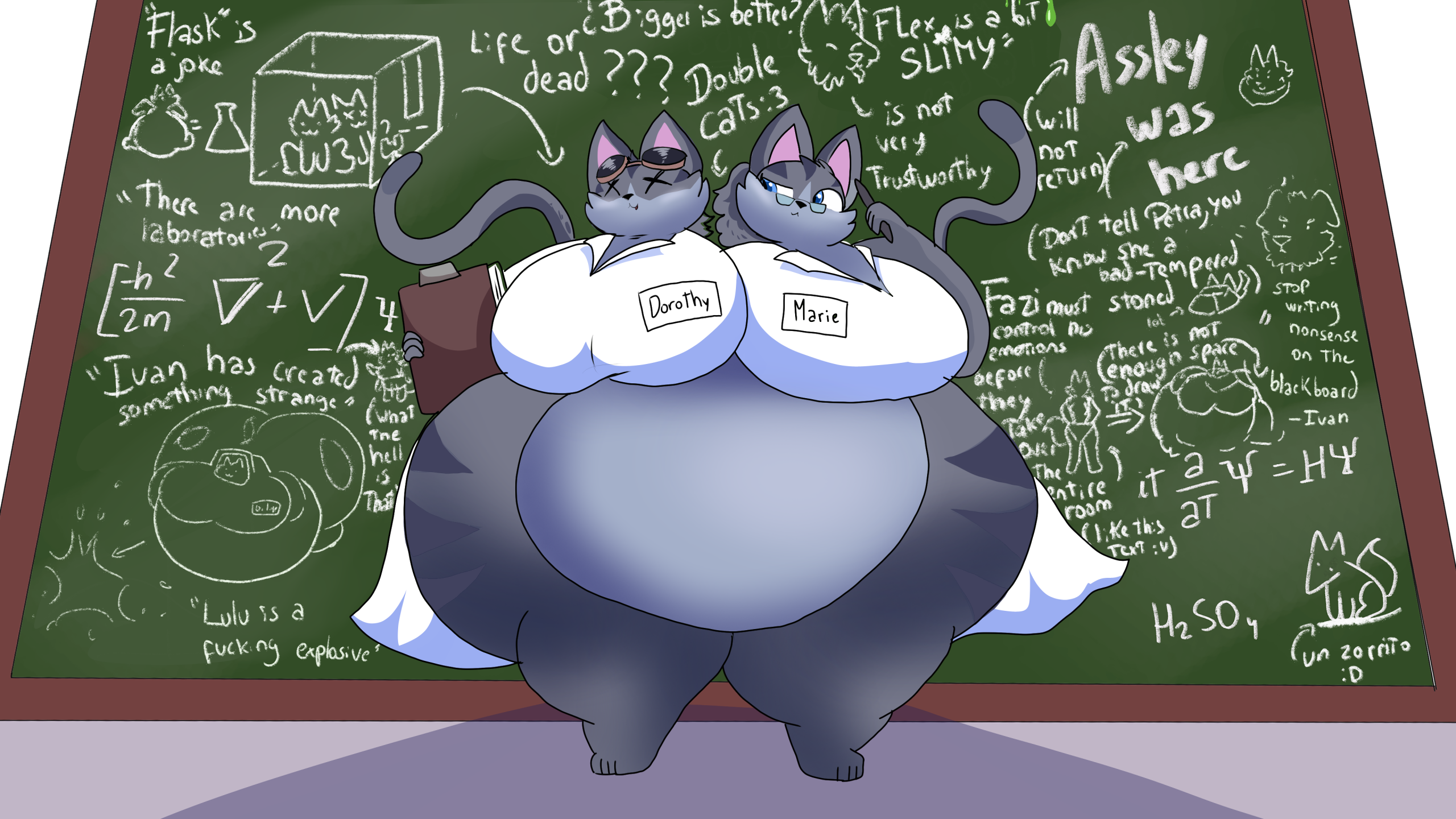 The big blackboard next to the big double cats