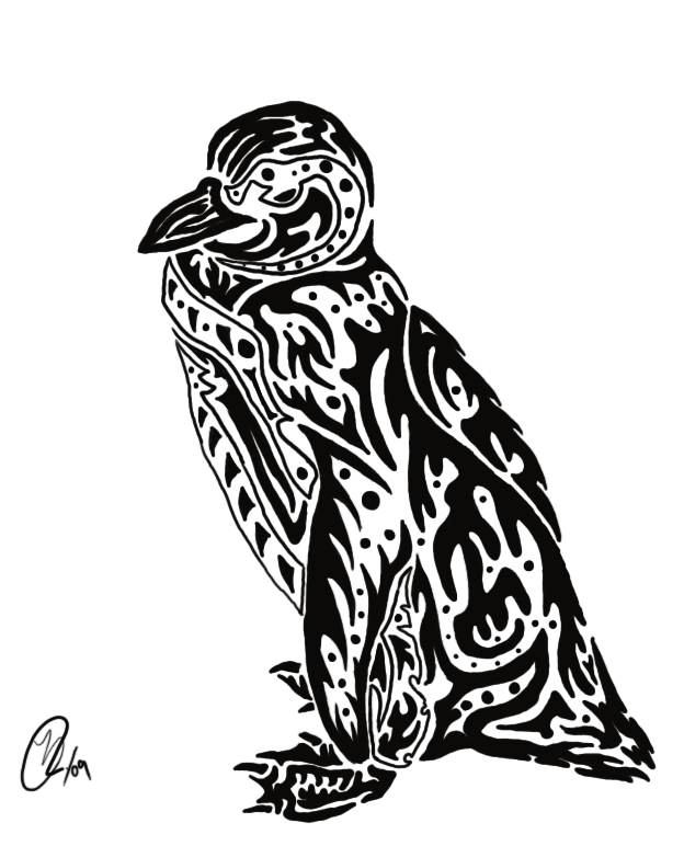 Black And White Tattoo Art With Cartoon Penguin Stock Illustration -  Download Image Now - Animal, Art, Beauty - iStock