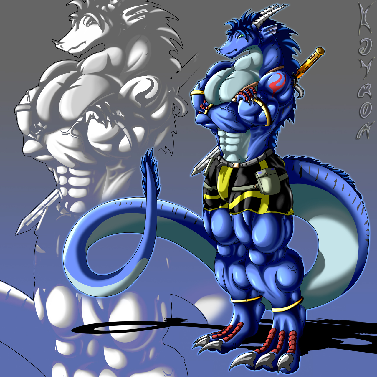 Threattening and muscular dragon- the blue dragon Kayrom. 