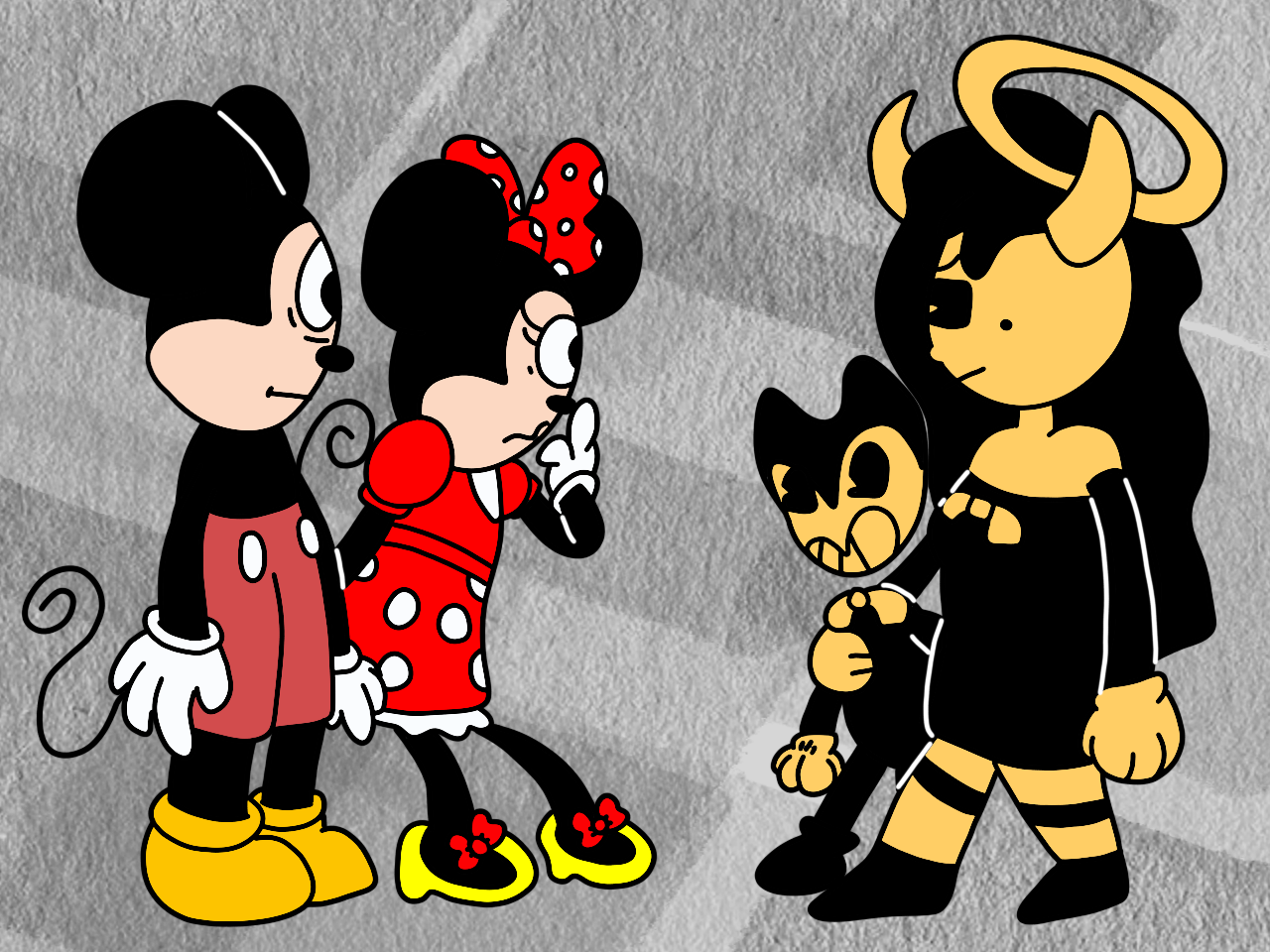 Mickey, Minnie, Alice, n Bendy by AkumaSpiders -- Fur Affinity [dot] net