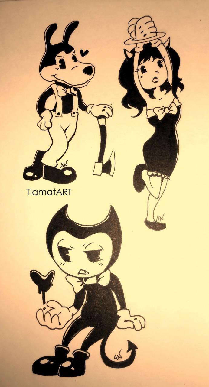 Bendy, Boris, Alice sketches by AlienTiamat -- Fur Affinity [dot] net