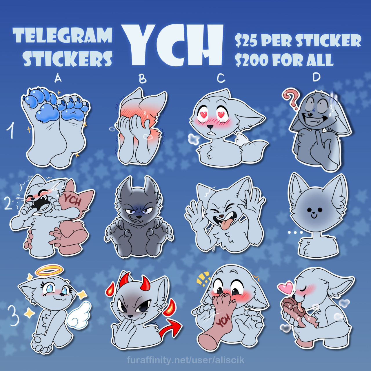 YCH] Toony Telegram Animal Stickers 6 — Weasyl