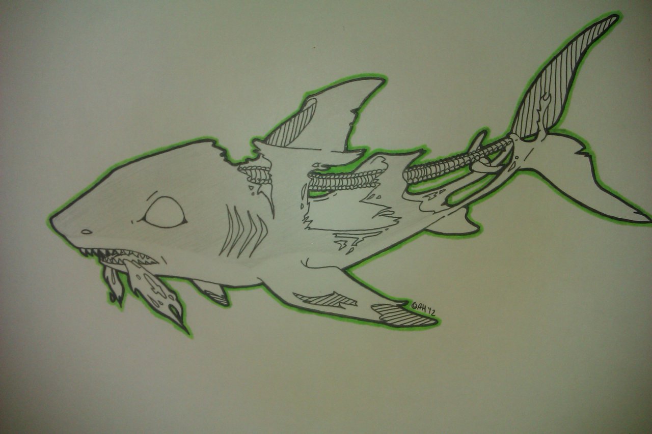 Раскраска зомби акула