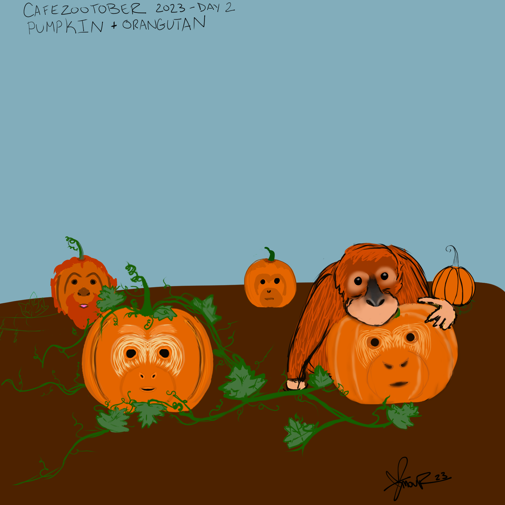 Pumpkin + Orangutan - Cafezootober 2023 - day 2 by AmouR-Art -- Fur  Affinity [dot] net