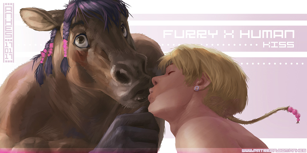 1000px x 500px - Furry x Human - Kiss by Anhes -- Fur Affinity [dot] net