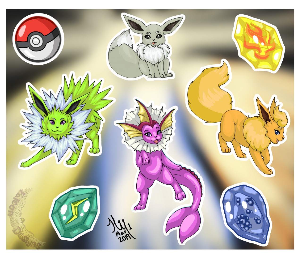 Shiny Eevee Evolution Pokemon Stickers 