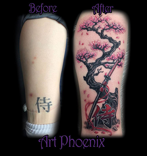 Samurai Cherry Blossoms Coverup Tattoo by ArtPhoenix -- Fur Affinity [dot]  net