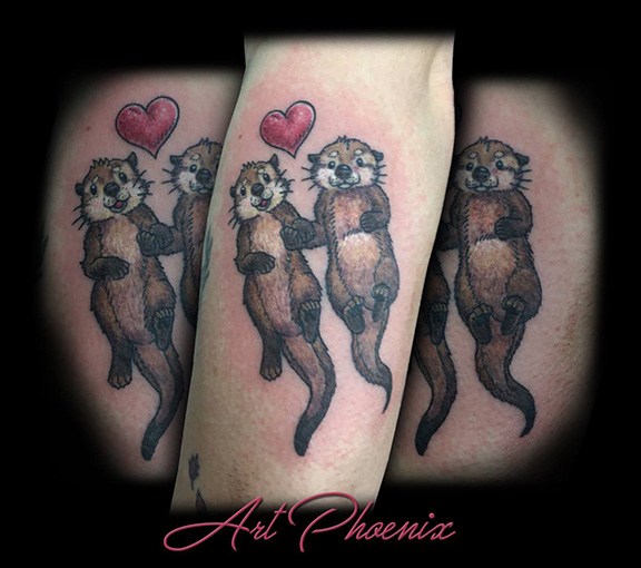 Two Cute Otters Holding Hands Tattoo by ArtPhoenix  Fur Affinity dot net