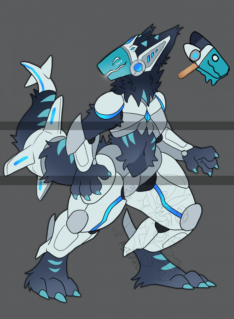 Anthro protogen with blue accents and unique horns and tail