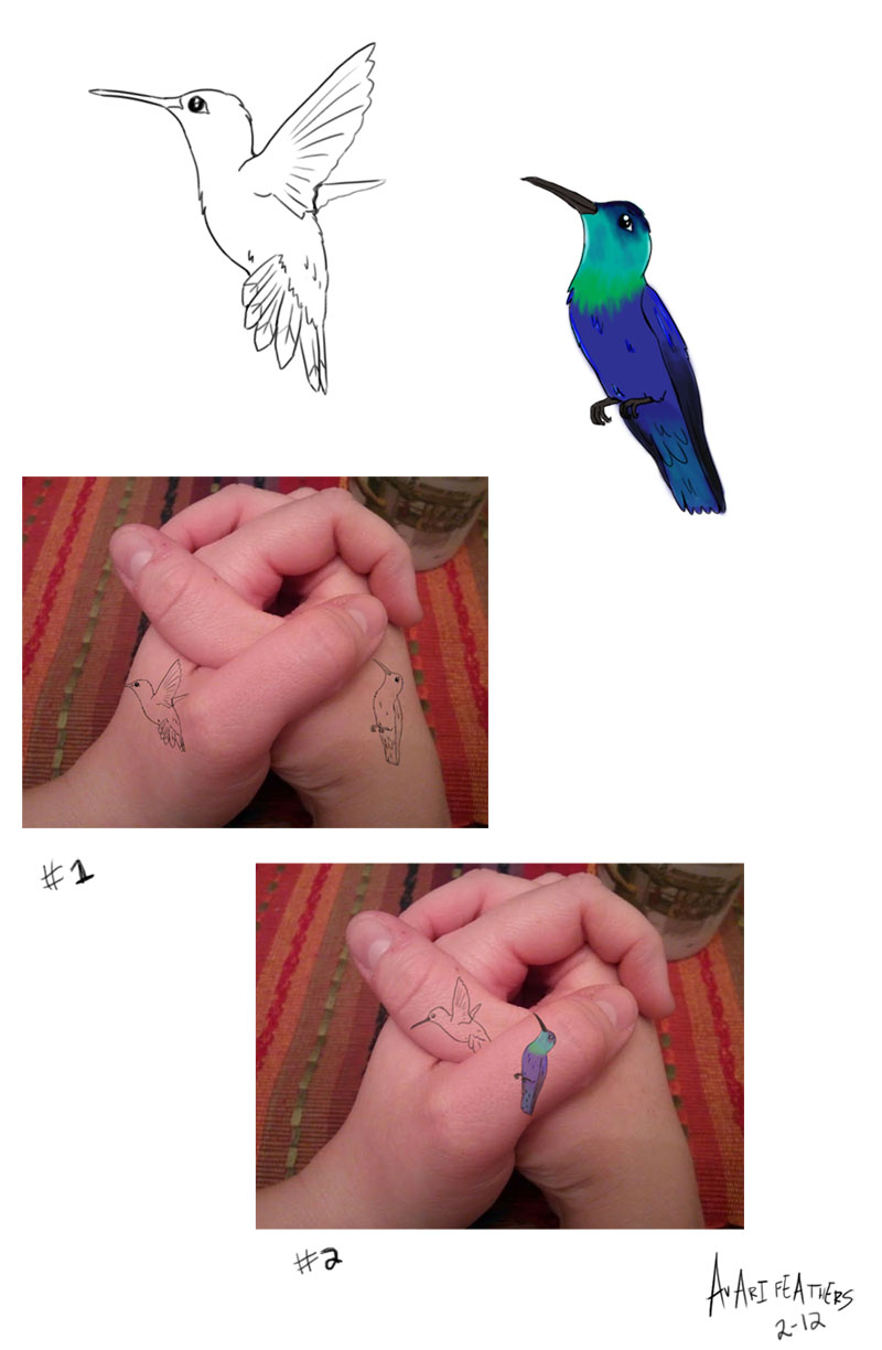 Hummingbird tattoo done on the upper arm.