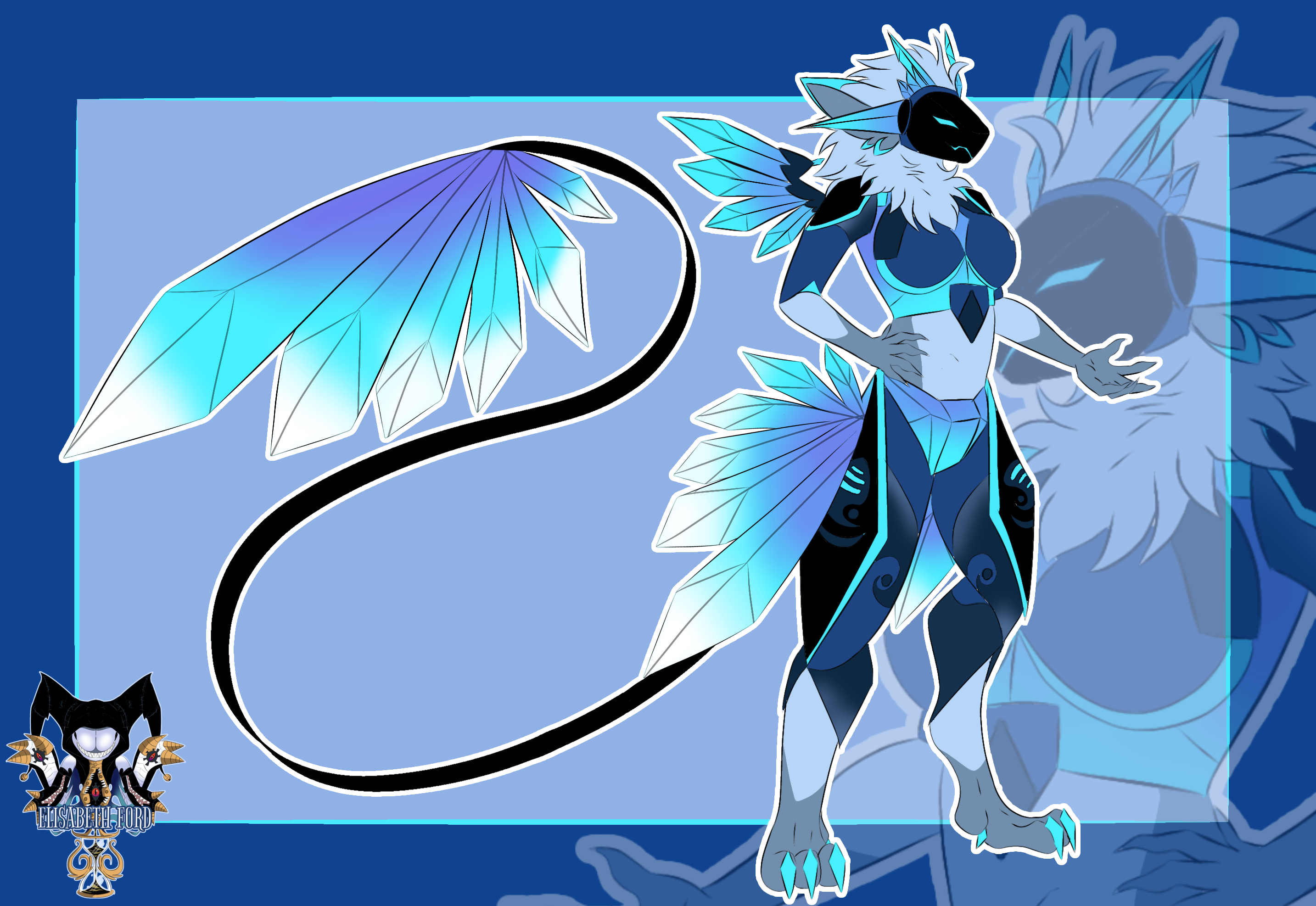 Anthro protogen with blue accents and unique horns and tail