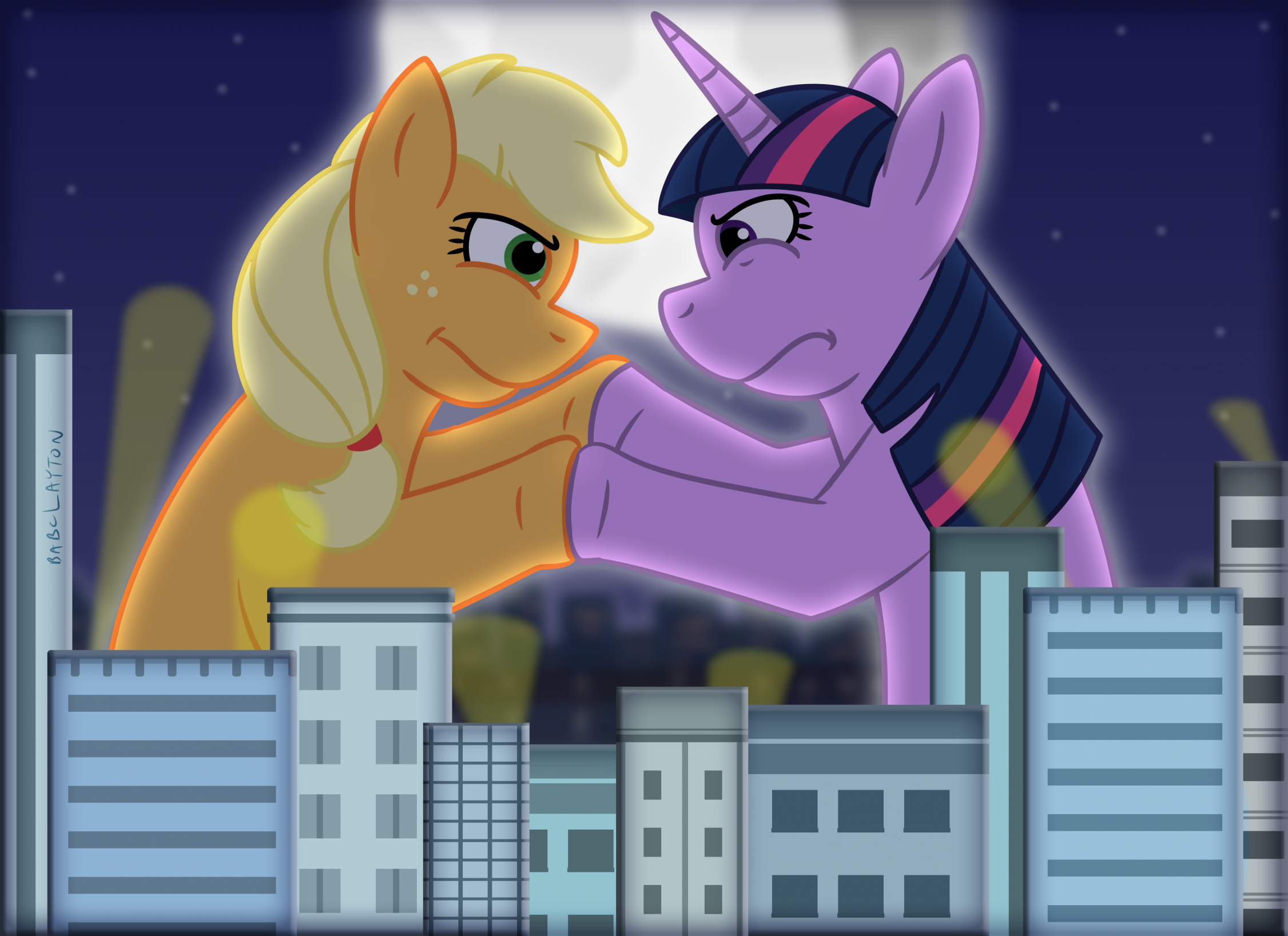 Twilight And Applejack's Kaiju Scuffle by BabClayton -- Fur