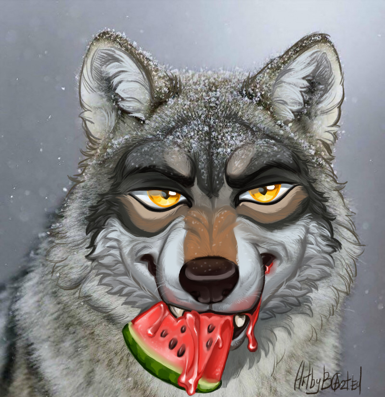 Wolf with watermelon by Bazted -- Fur Affinity [dot] net