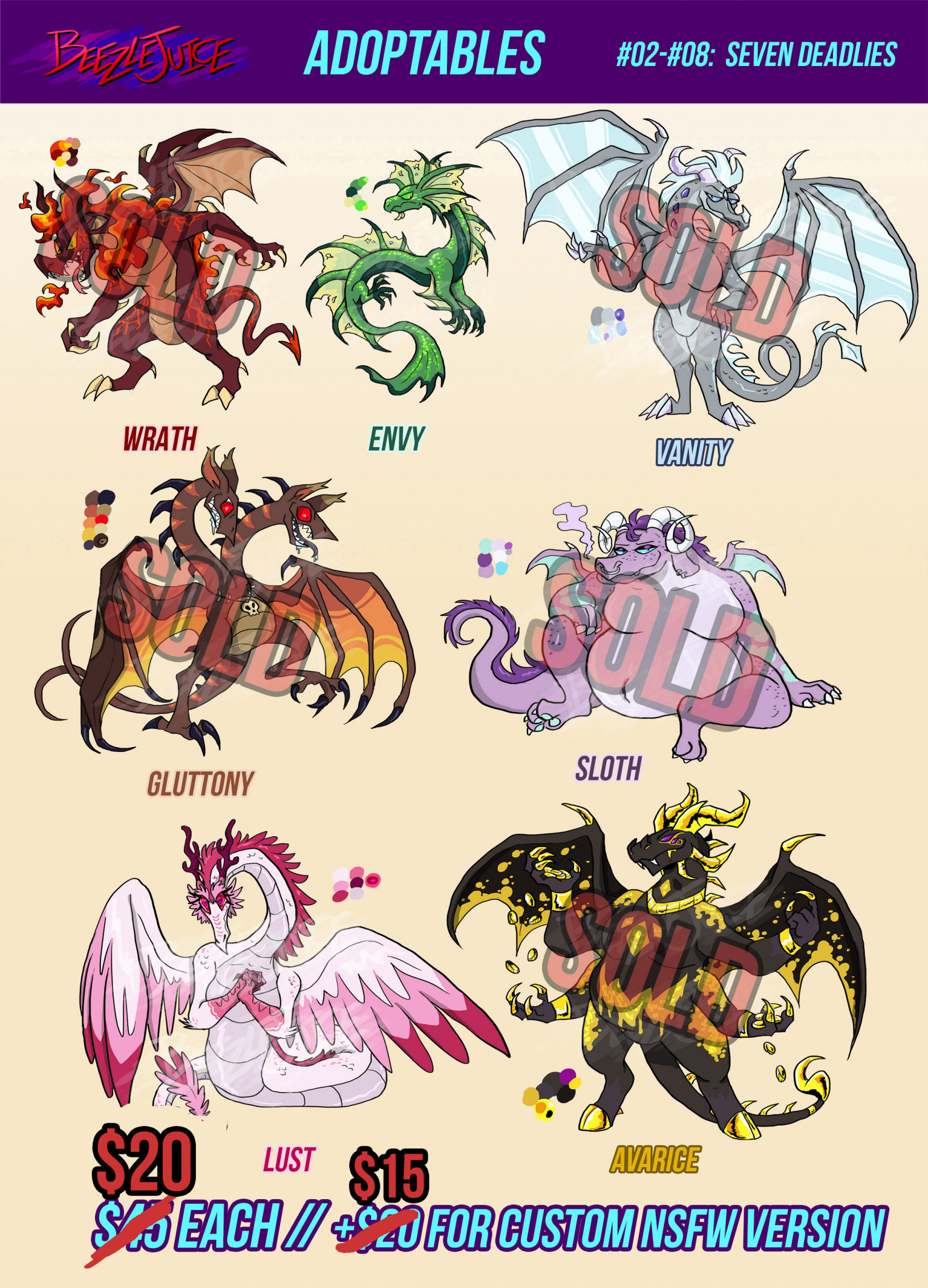 Beezle Adoptables #02-08: DEADLY SIN DRAGONS [1/7 available] by beezlejuice  -- Fur Affinity [dot] net