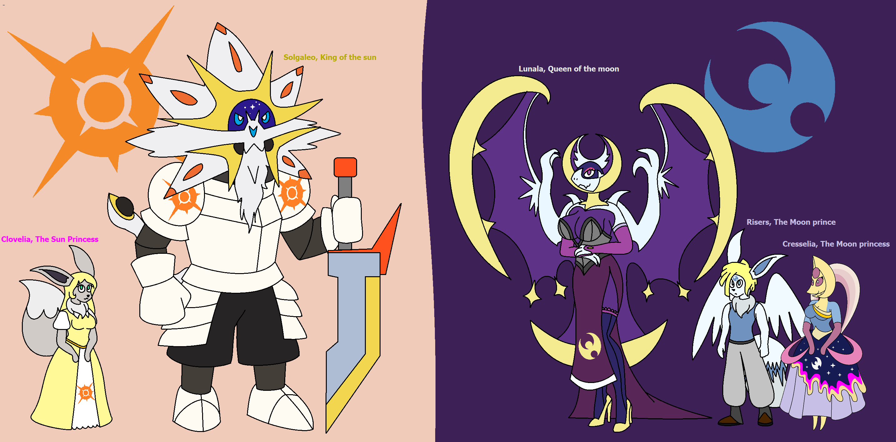 Shiny Lunala and Solgaleo by Eachel -- Fur Affinity [dot] net