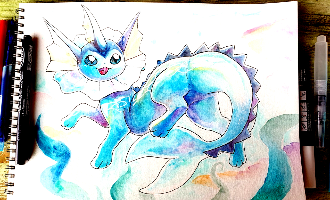 Traditional Watercolor Practice: Vaporeon by blitzdrachin -- Fur Affinity  [dot] net