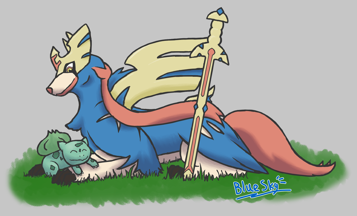 zacian and zacian (pokemon) drawn by saiku_(zvlku)