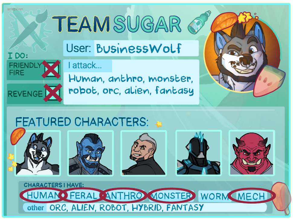 Art Fight 2020: Team Sugar! by BusinessWolf -- Fur Affinity [dot] net