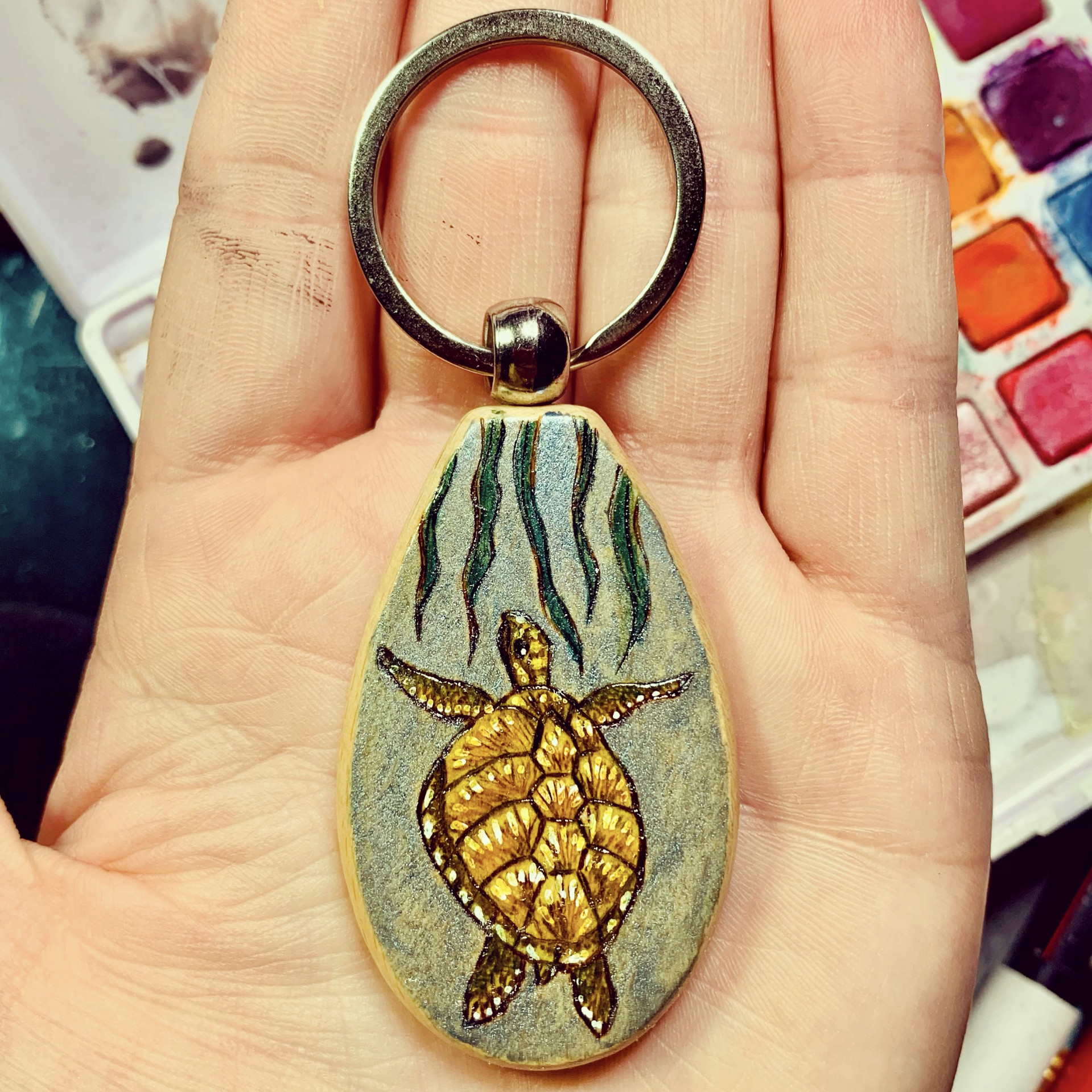 Wooden sea sale turtle keychain