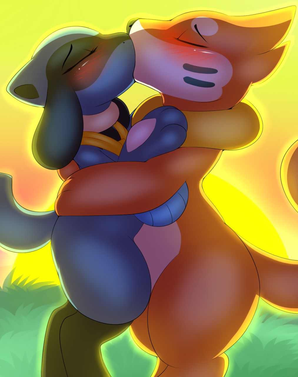 riolu and eevee kiss