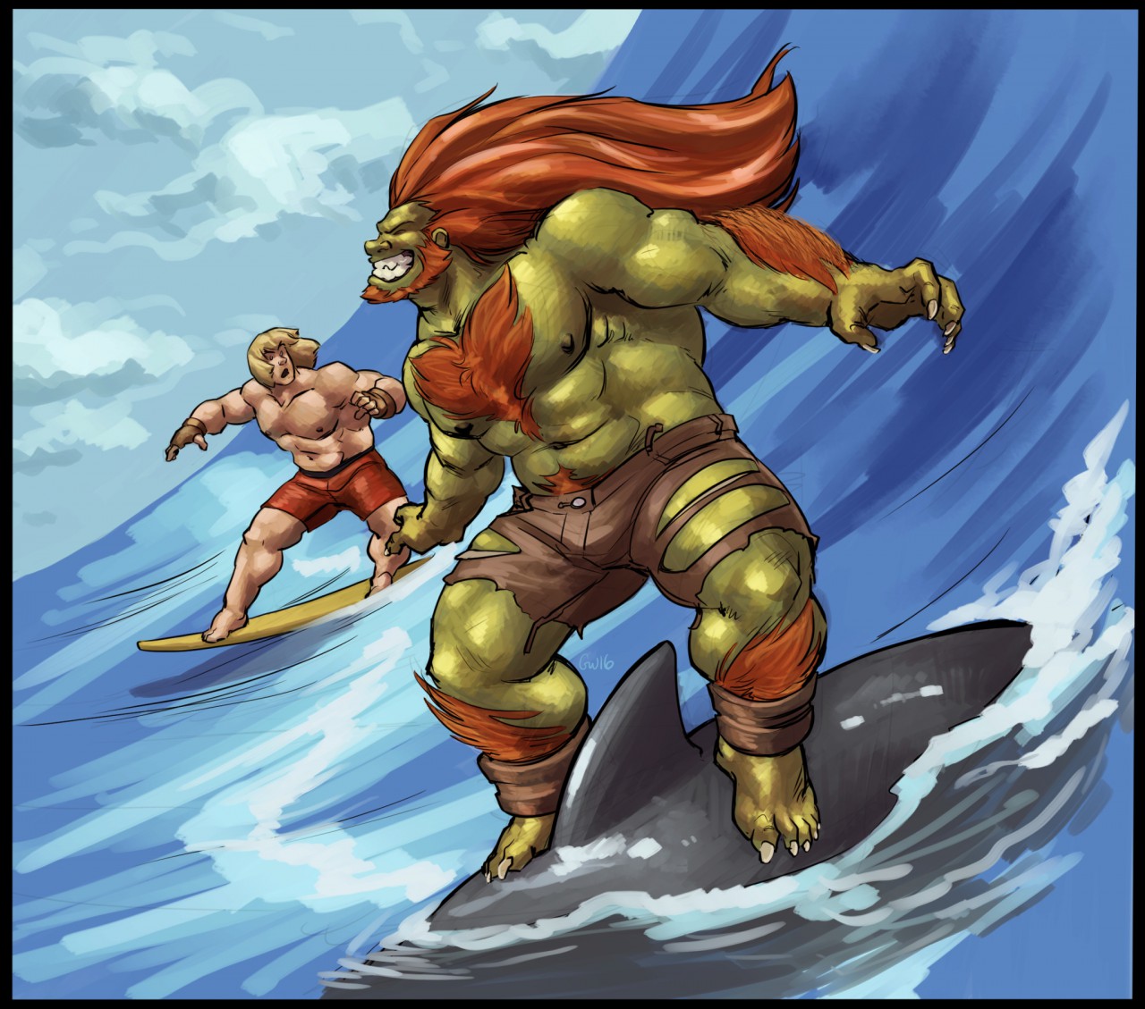 Illustration + digital enhancement Blanka, Street Fighter II, Capcom