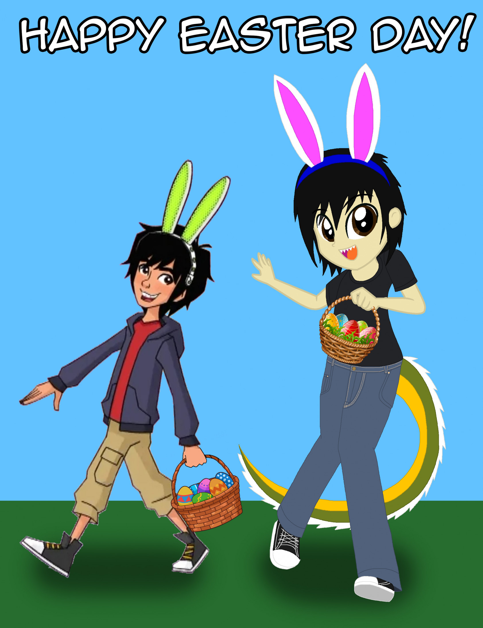 Happy Easter Card  Anime Girl And Bunny Rabbit  Cupsies Creations