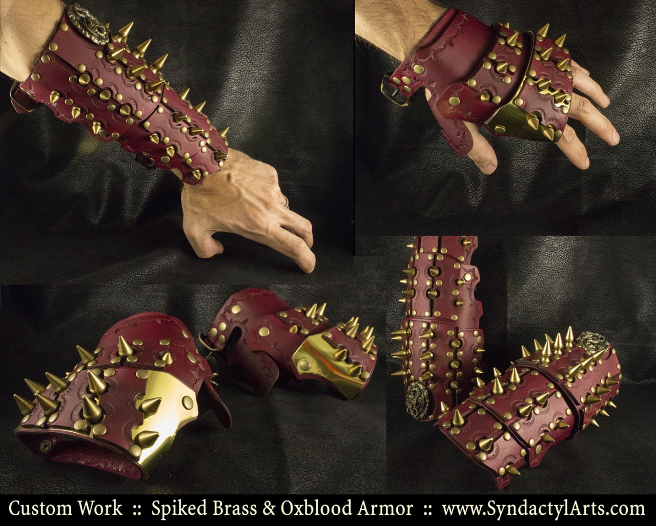 Spiked Brass & Oxblood Gauntlets and Bracers :: by ChaoSeven -- Fur  Affinity [dot] net