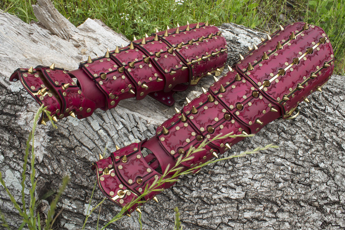 Brass and Oxblood Spiked Greaves by ChaoSeven -- Fur Affinity [dot