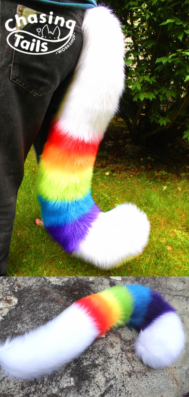 Rainbow and black Fursuit Tail - Costumes