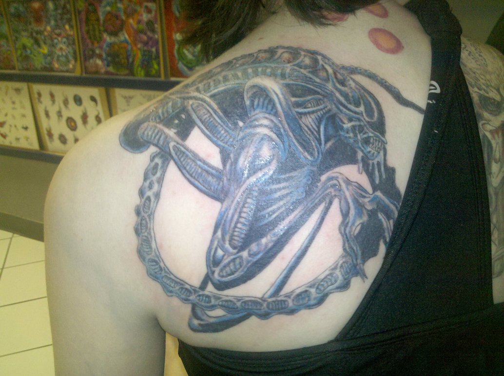Grey alien tattoo style