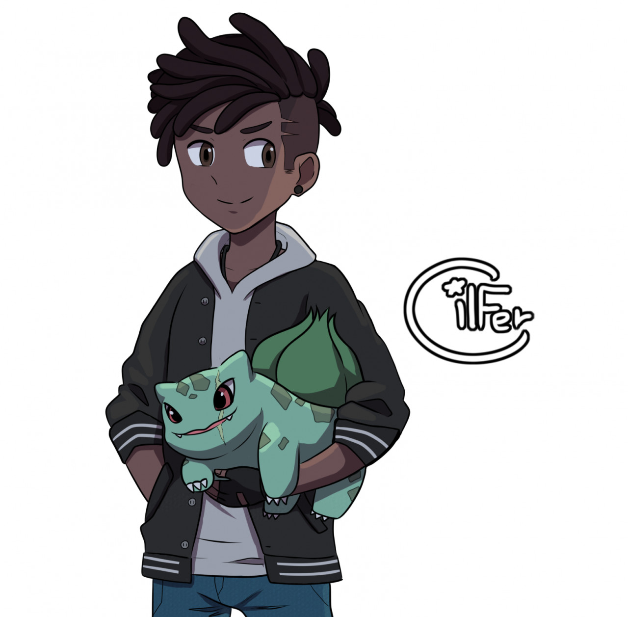 Lexica - Boy with blue hair and black outfit, pokemon trainer