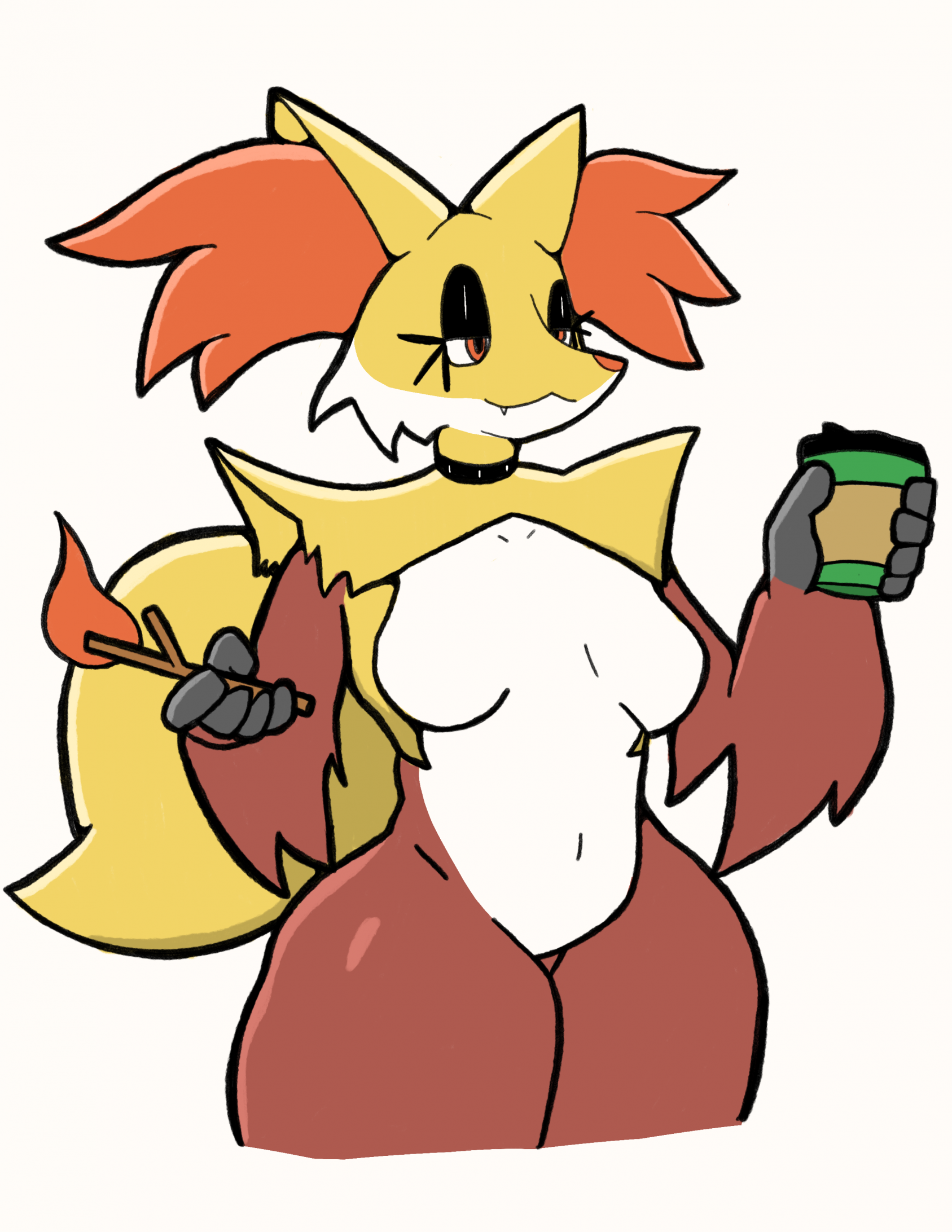 Delphox enjoys her coffee