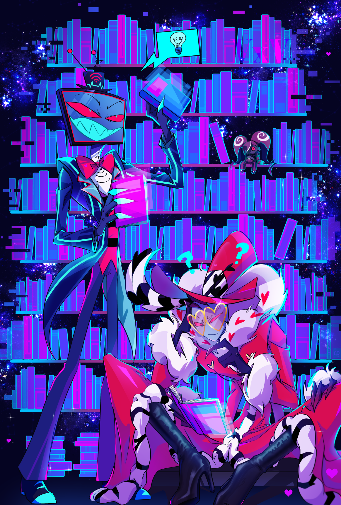 Hazbin Library with Vox and Valentino by CPRKaaroo -- Fur Affinity [dot] net