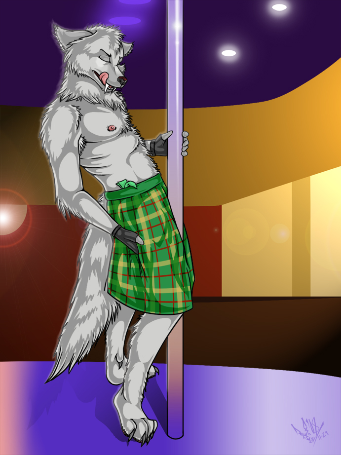 Commission - Partywolf pole dances.