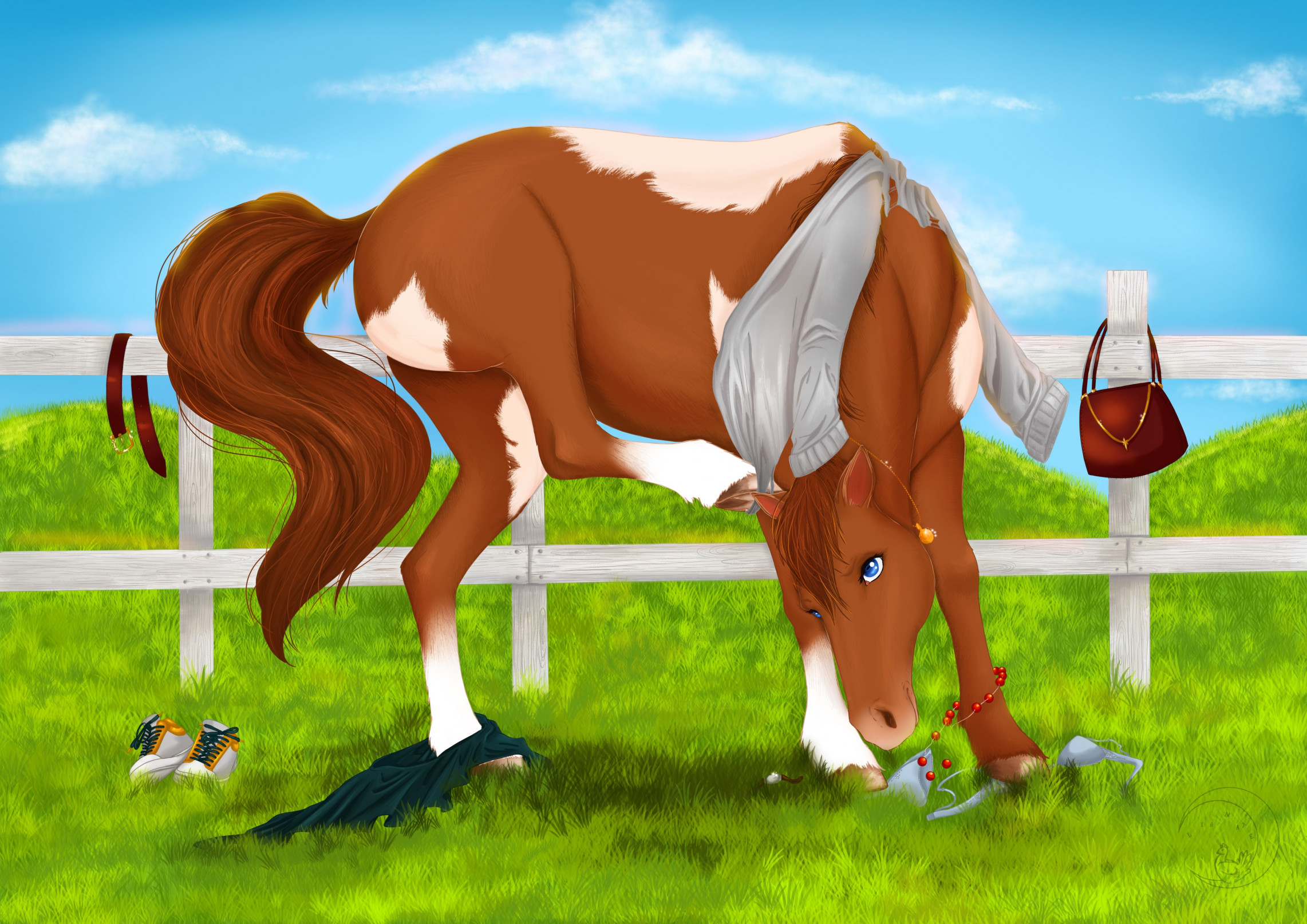 horse eating hay cartoon