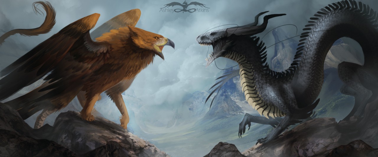 Griffins And Dragons Fighting