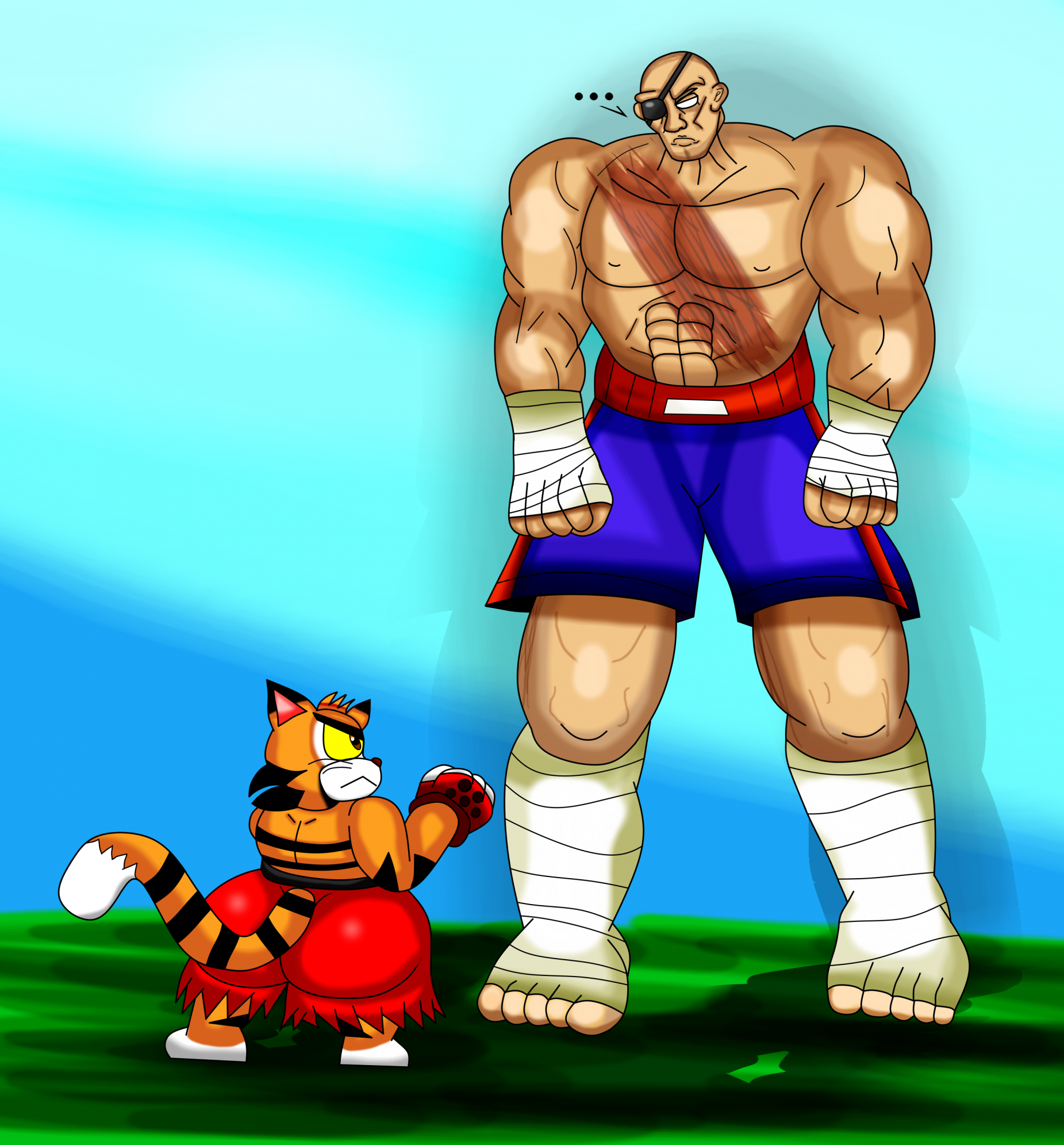 Illustration + digital enhancement Ryu vs Sagat, Street Fighter IV, Capcom
