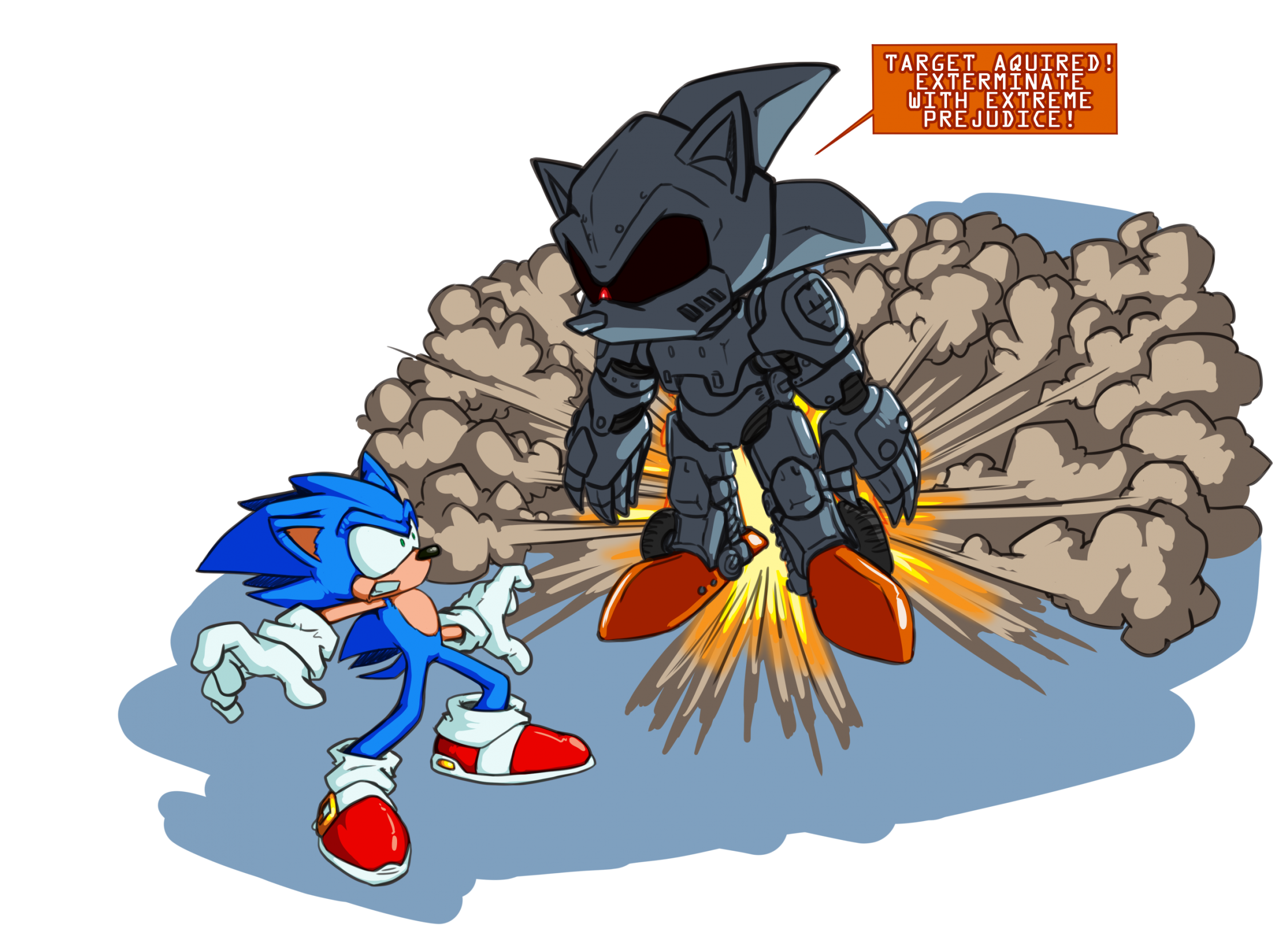 sonic the hedgehog and mecha sonic (sonic and 2 more) drawn by