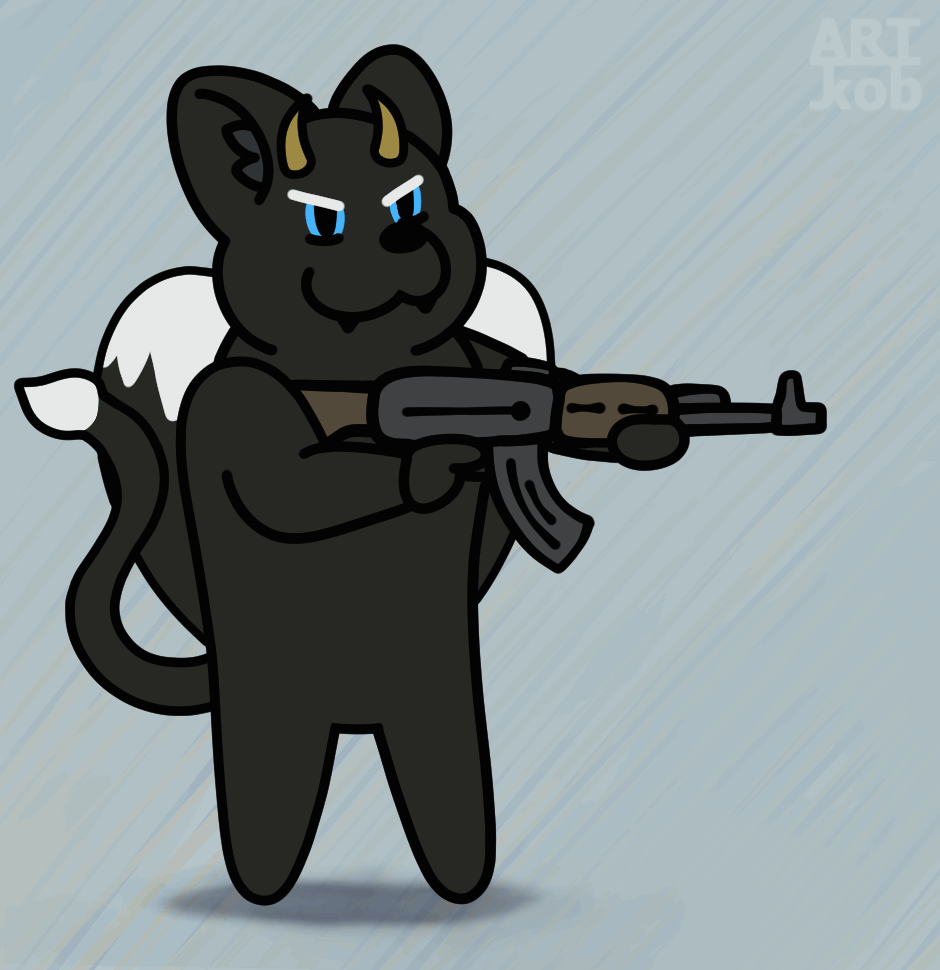 cat with machine gun gif